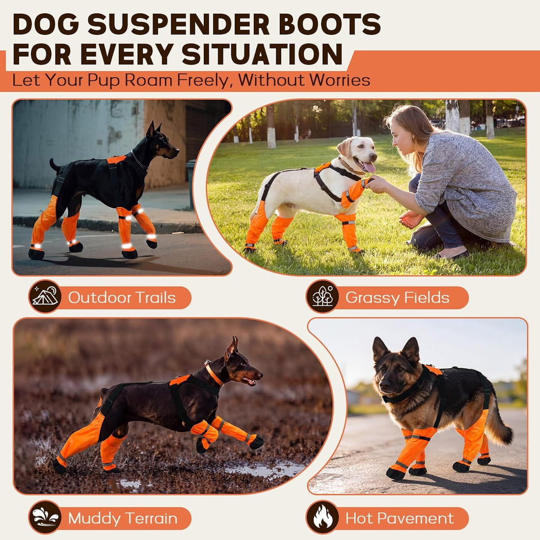 QBLEEV Dog Suspender Boots, Waterproof Dog Rain Boots Paw Protector