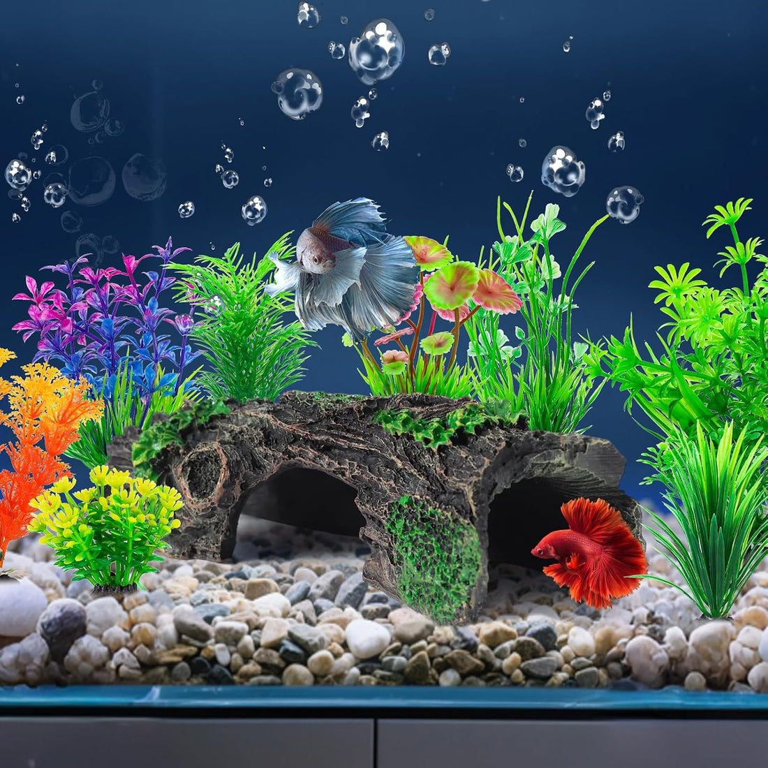 9Pcs Aquarium Decorations Resin Hollow Tree Trunk Ornament Set