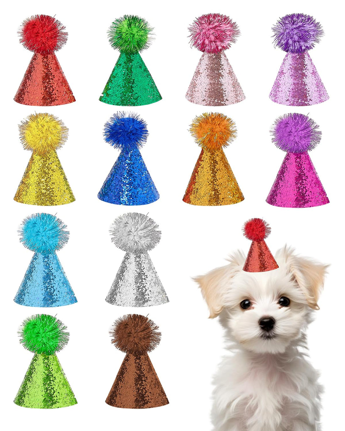 PET SHOW 12 Pack Mini Small Dog Hats Cat Birthday Party Hat Rabbit