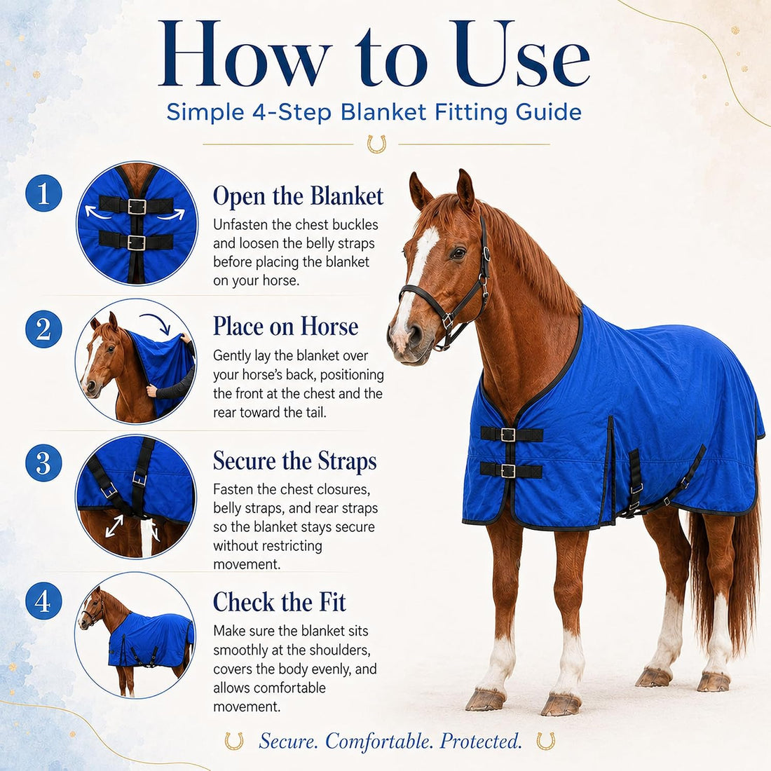 Horse Blanket 600D Ripstop Winter Turnout Blanket, 250 GSM Polyfill
