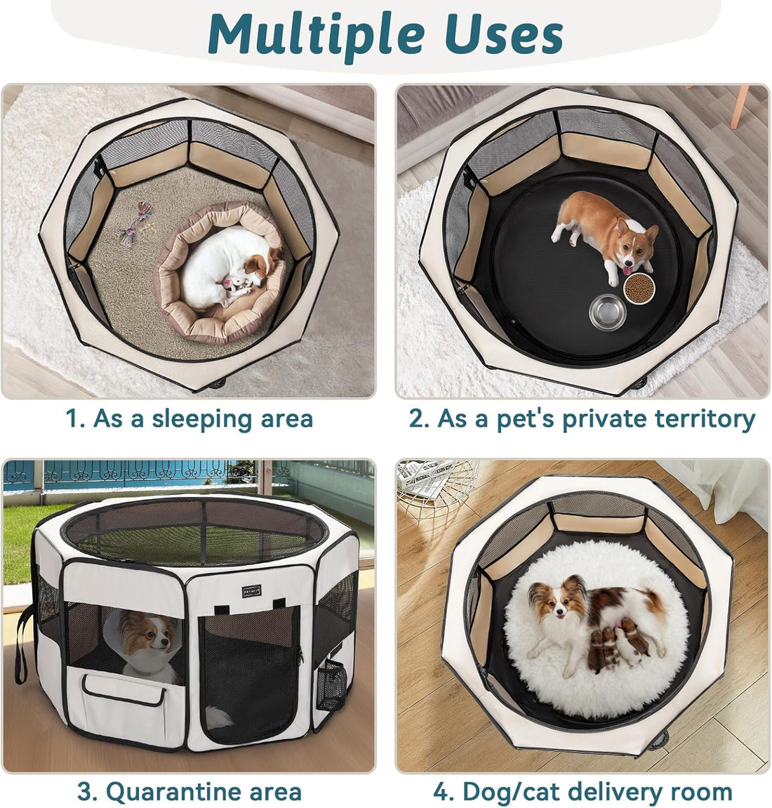 PETSFIT Portable Dog Playpen,36" Dog Play Pen Indoors with Removable
