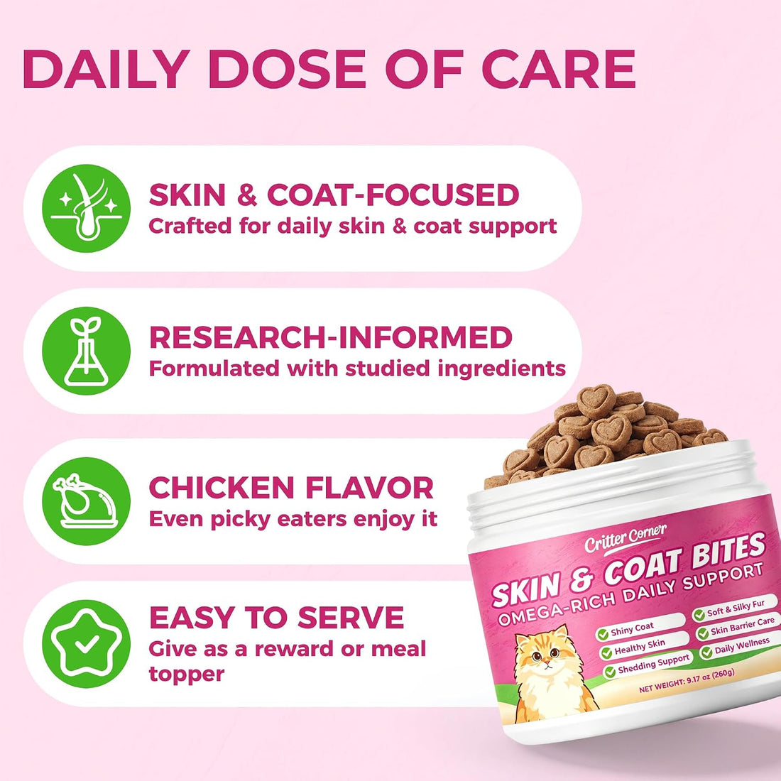 Cat Skin & Coat Supplement with Real Fish Oil & Krill Oil