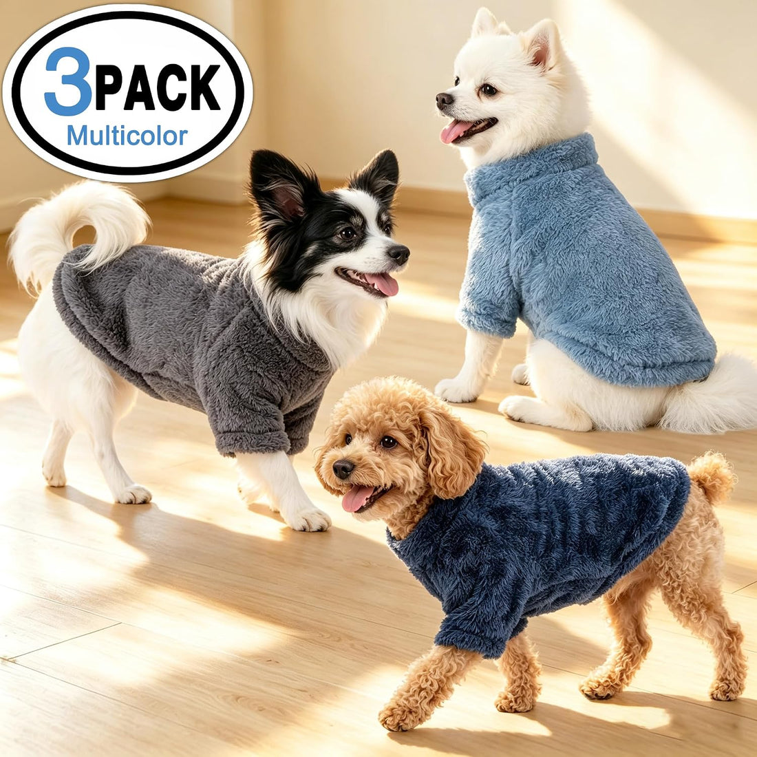Dog Sweater, 3 Pack Warm Plush Fleece Dog Sweaters for Small Dogs
