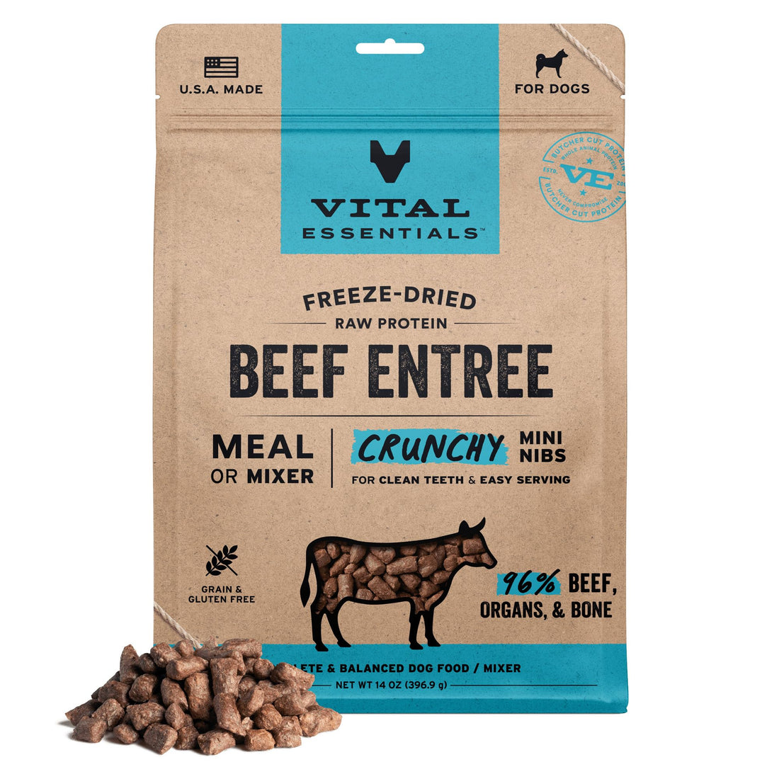 Vital Essentials Freeze Dried Dog Food, Raw Beef Crunchy Mini Nibs
