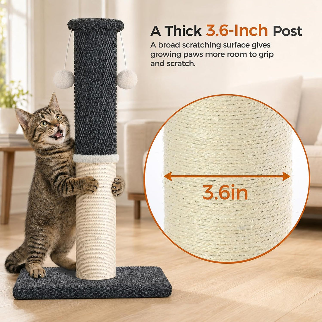 Made4Pets Cat Scratching Post with Sisal & Carpet for Indoor Cats