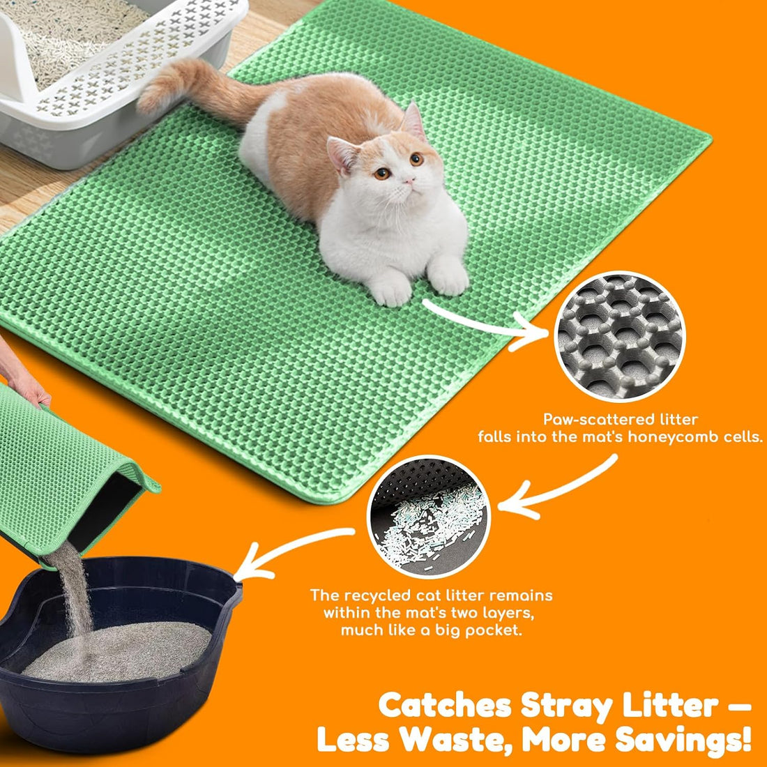 Cat Litter Mat 24"x16",Double Layer EVA Litterbox Mat