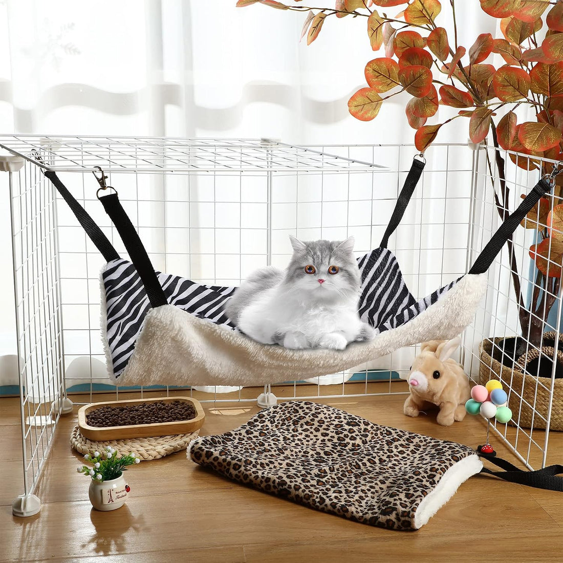 BBTO 3 Pcs Reversible Hanging Hammock Soft Plush for Cat Ferret