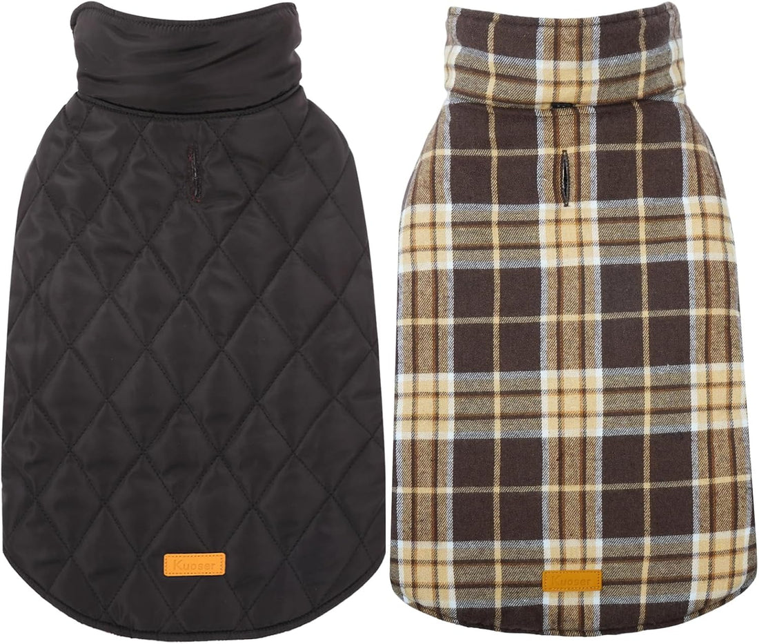 Kuoser Waterproof Dog Coat, Warm Reversible Dog Jacket with Leash Hole