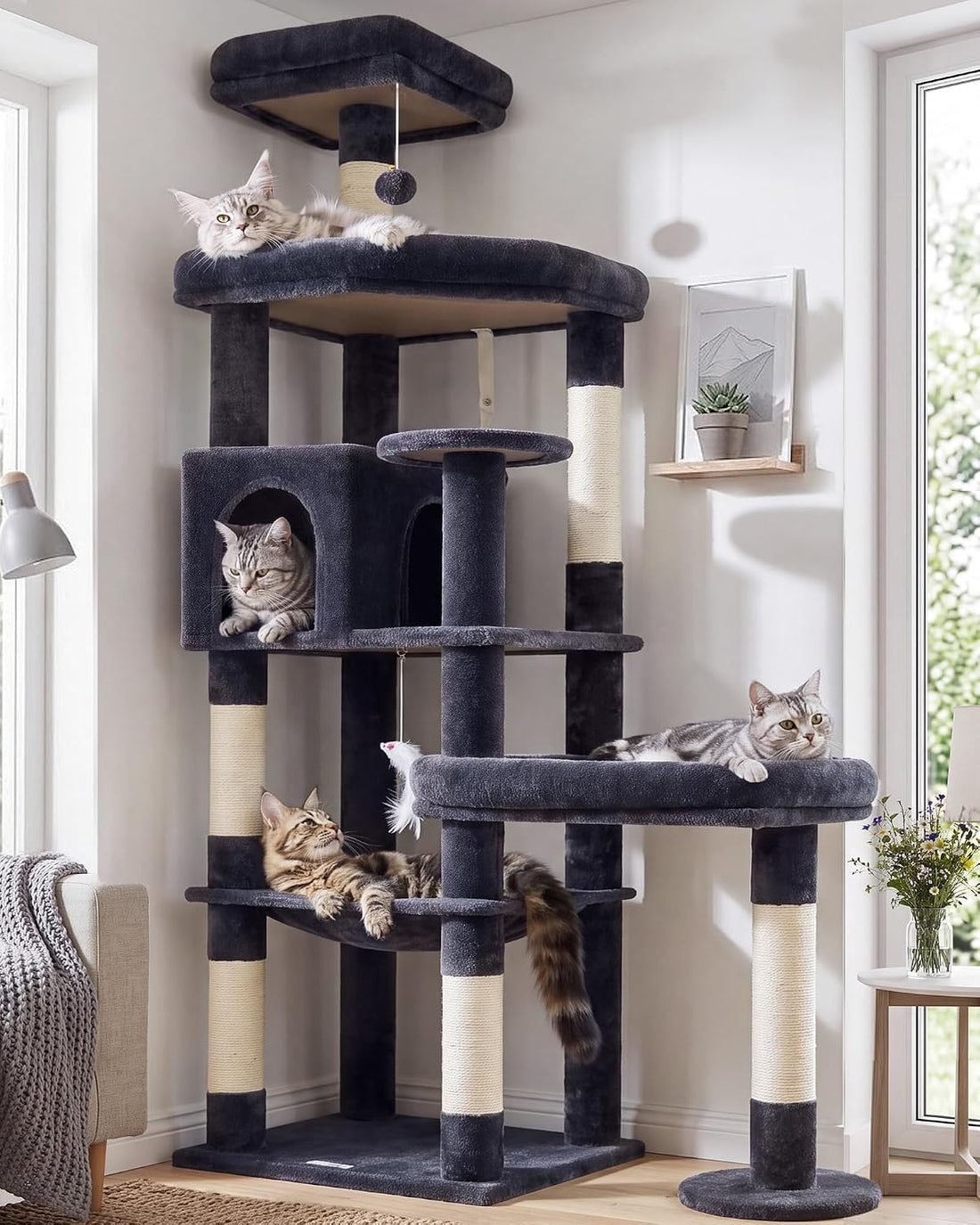 Globlazer 65in Sturdy Cat Tree Tower for Indoor Large Cats, S65