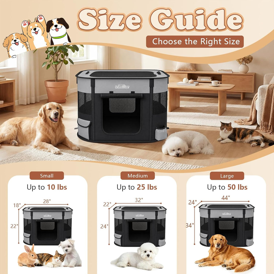 Portable Dog Cat Playpen, Foldable Dog Crate Kennel Tent for Puppy