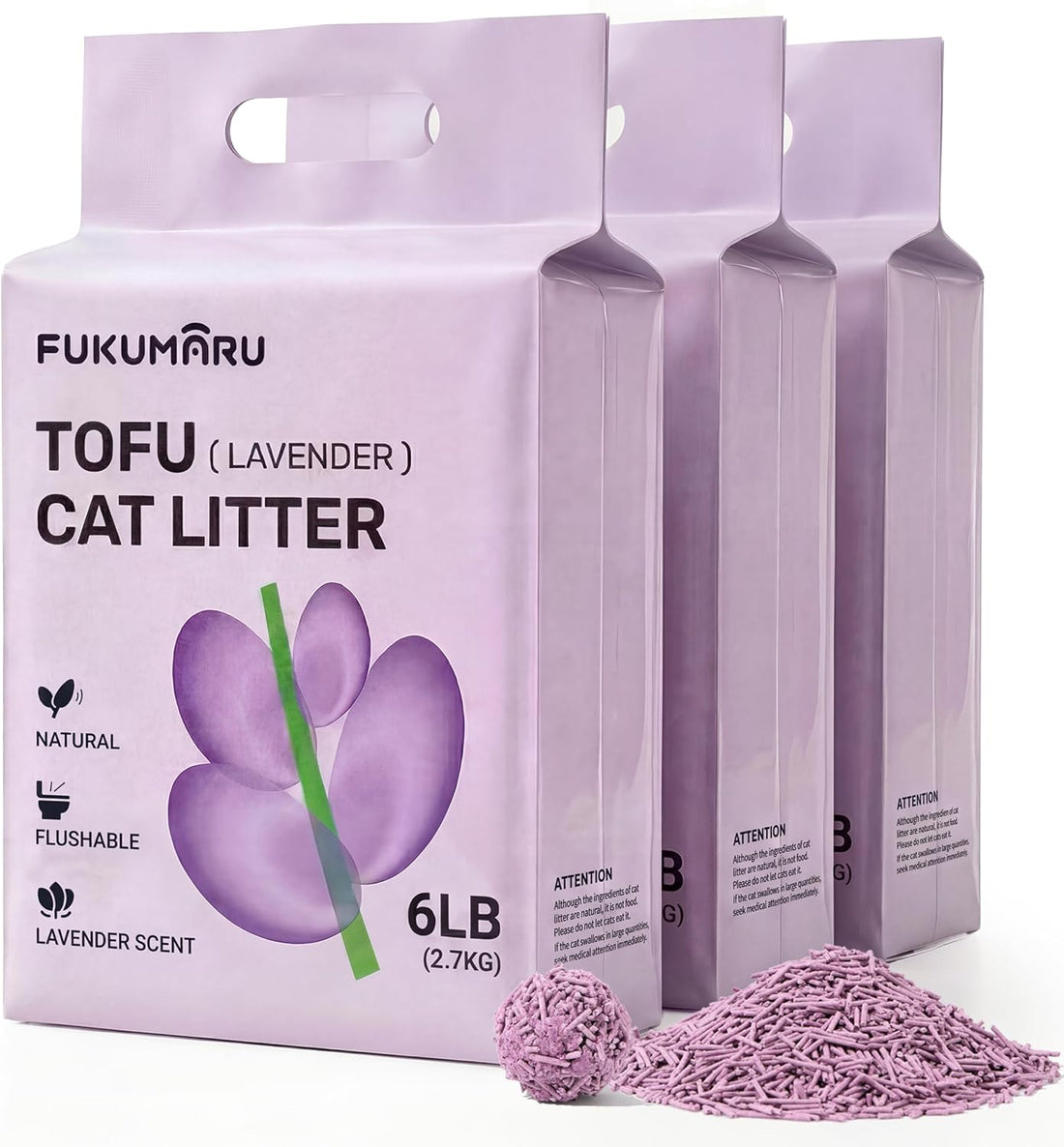 FUKUMARU Tofu Cat Litter, Lavender Scented, Clumping, Odor Control