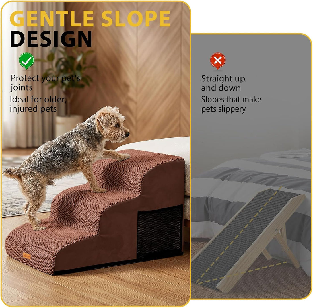 Dog Stairs for Small Dogs, 3-Step Non-Slip Foam Pet Steps for Couch