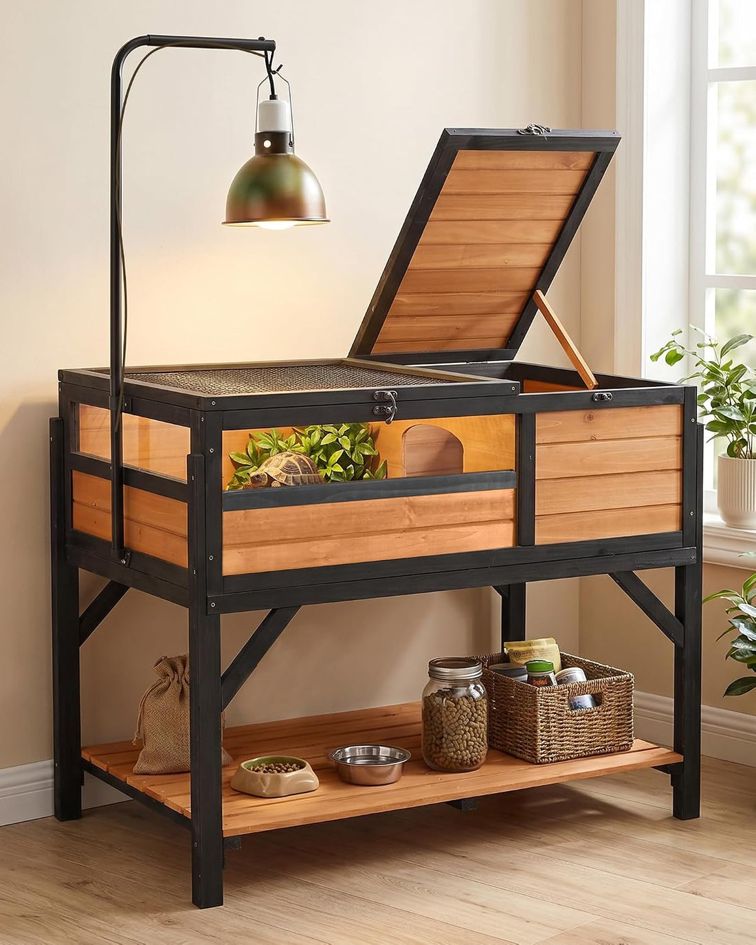 Tortoise Enclosure & Habitat Wooden Turtle Table with Lamp Stand