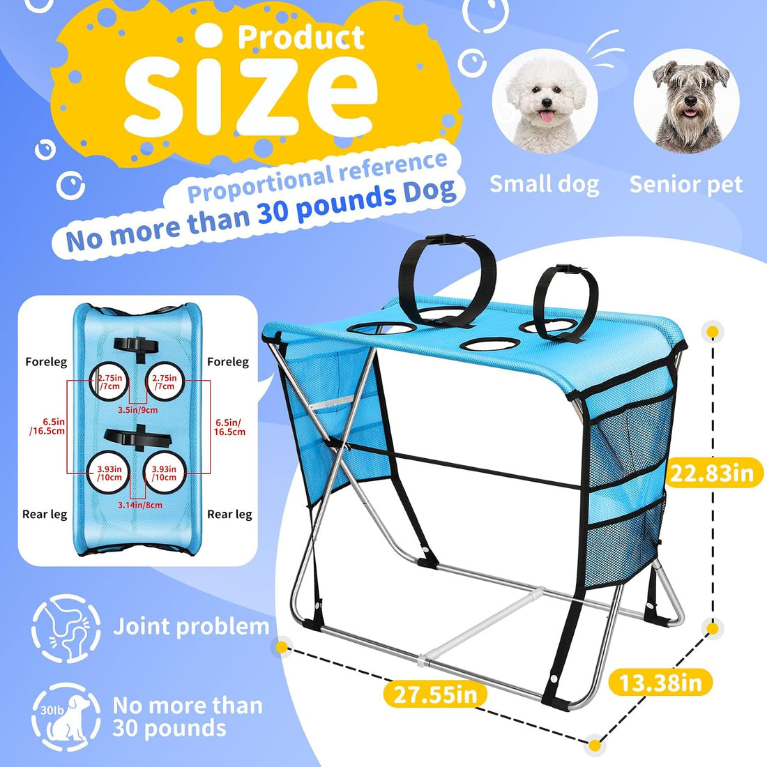 Foldable Dog Grooming Hammock with Stand for Small Dogs & Cats