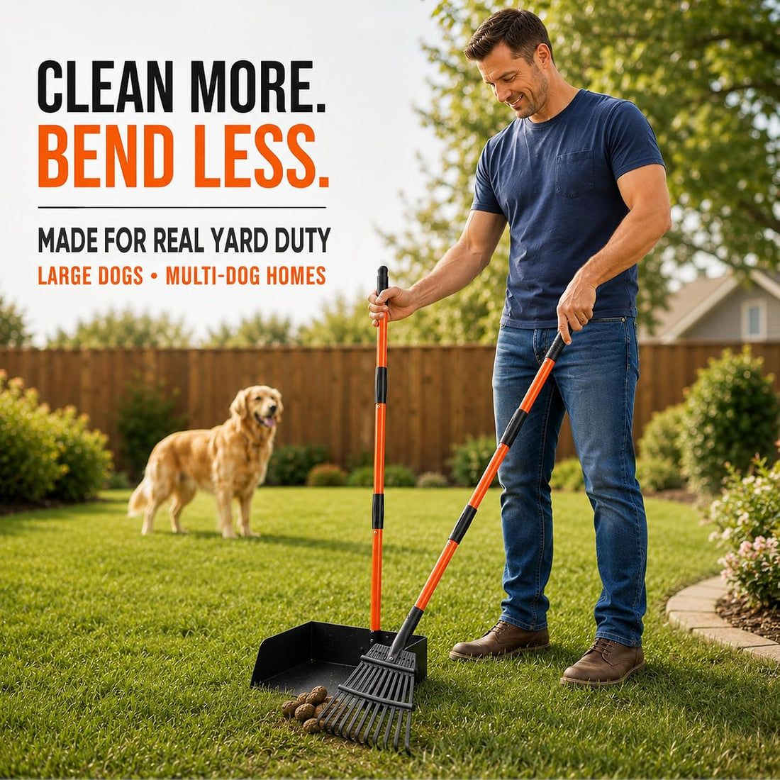 Pooper Scooper for Dogs, 38" Long Handle Metal, XL Tray, 3-Piece Set