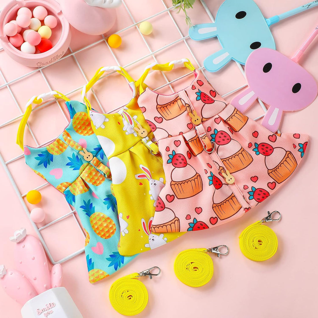 3 Sets Rabbit Bunny Harness and Leash Gift, Cake, Animal, Pineapple