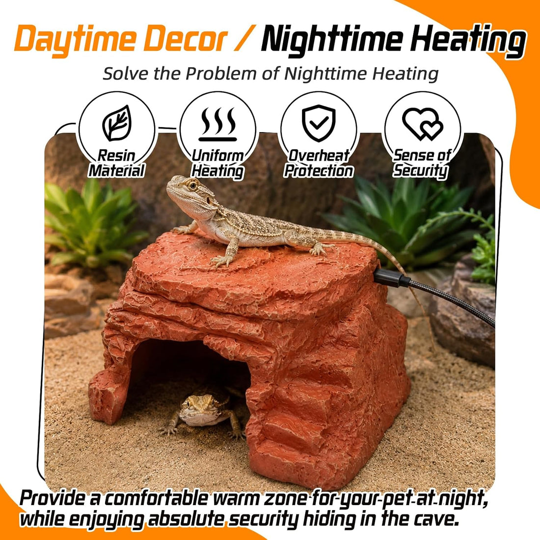 Heated Reptile Hide Cave USB 5V/2A Thermostat Heating Rock