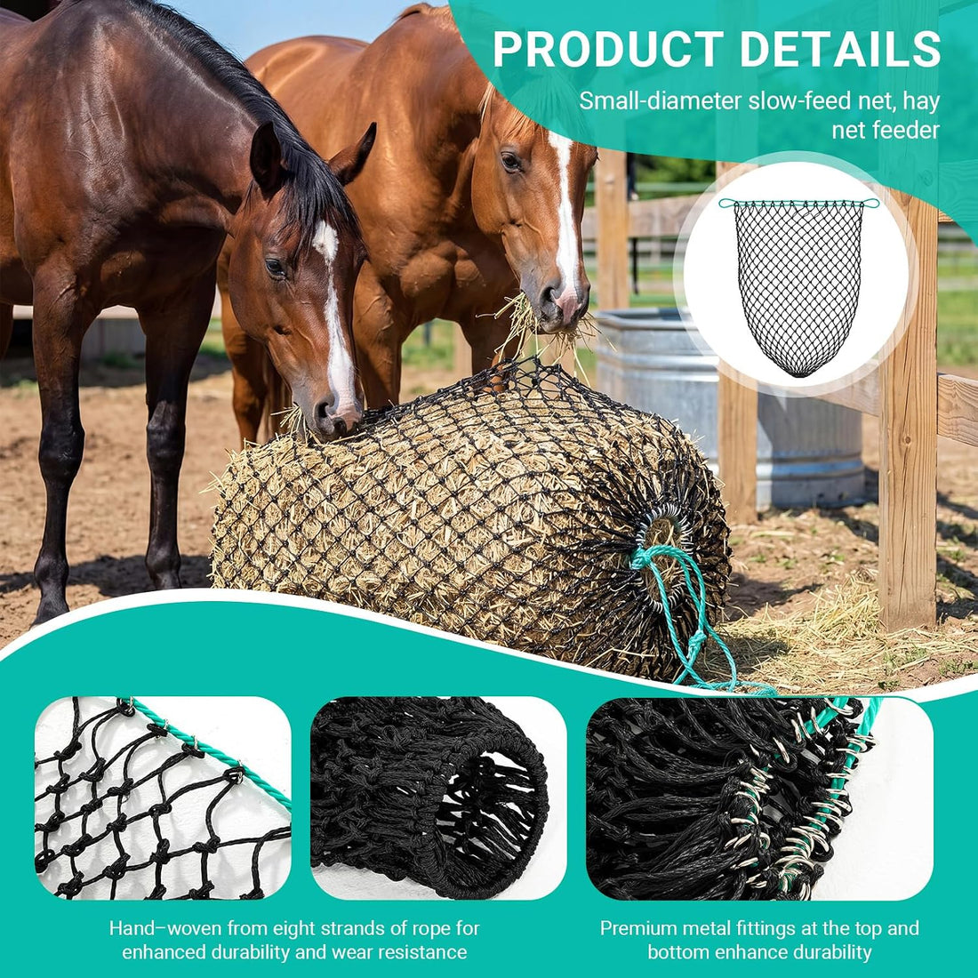 2 Pack Slow Feeder Hay Net Square Bale PE Hay Nets Bags for Horses