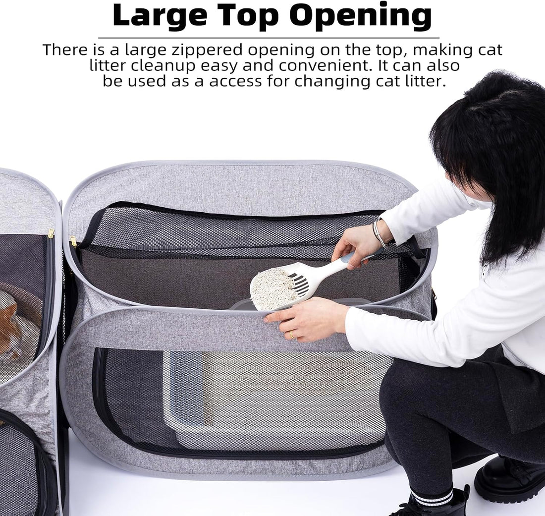 NAFU Corner Cat Playpen with Litter Box Compartment for Indoor Use