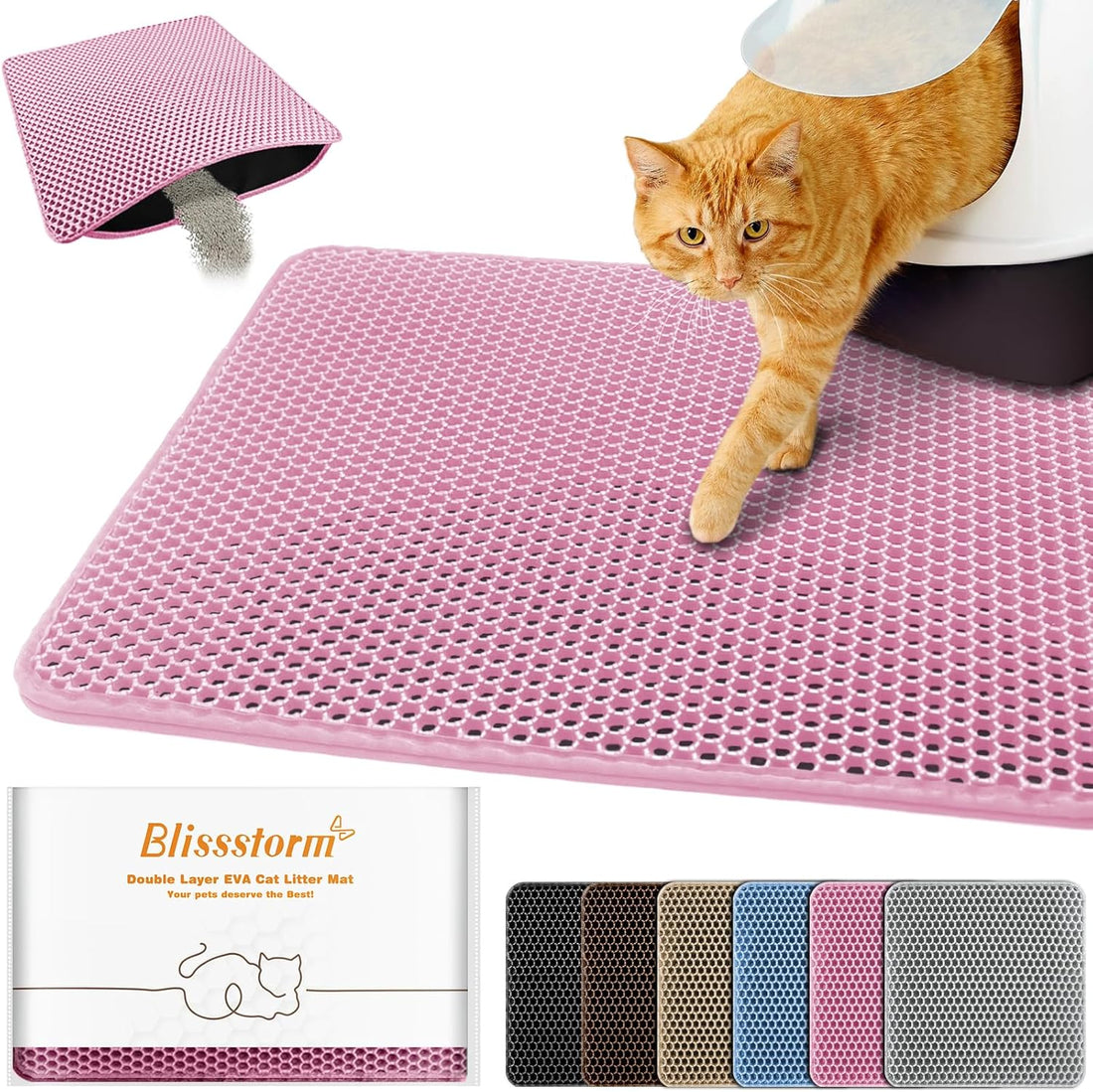 Cat Litter Mat 16"x20",Double Layer EVA litterbox Mat
