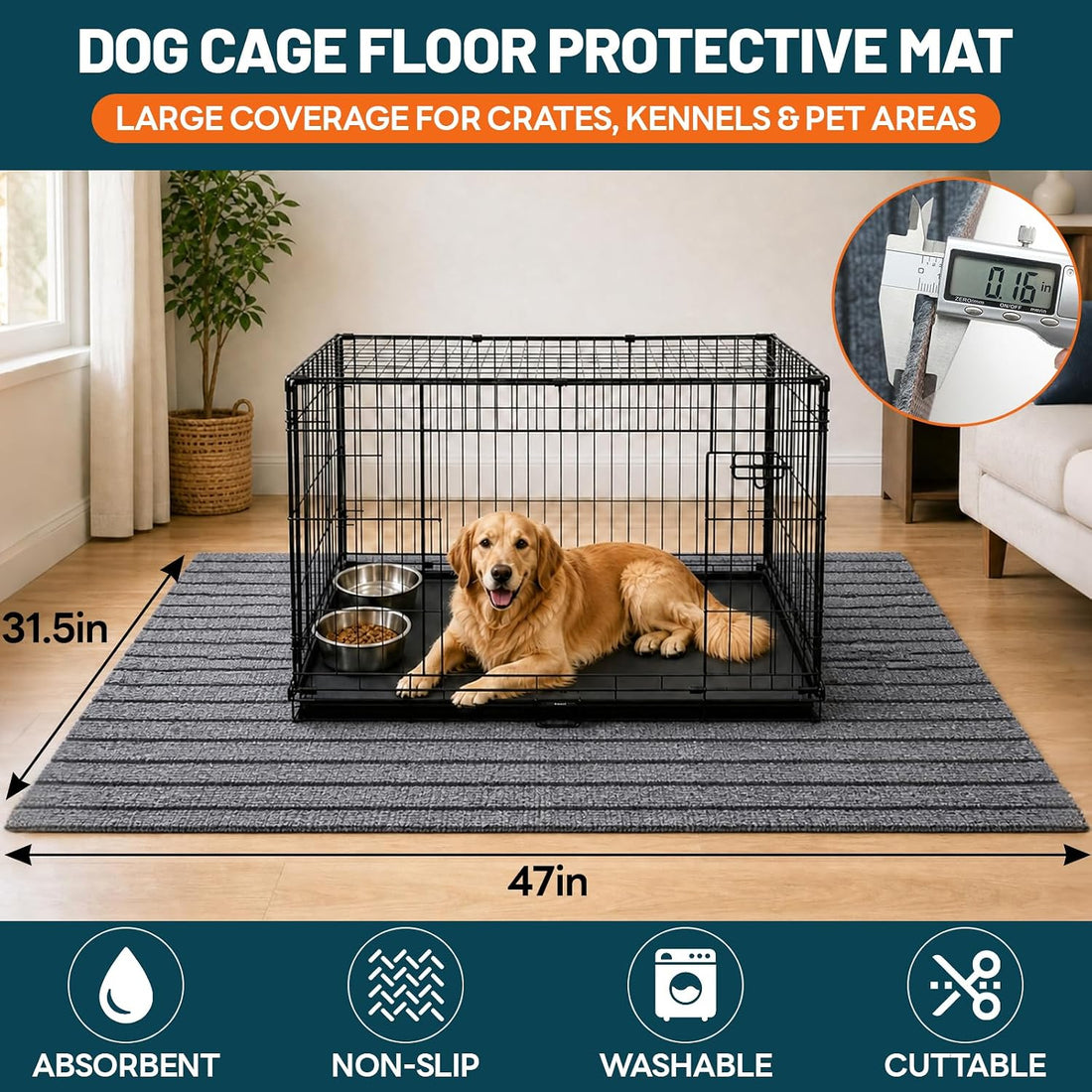 31.5 x 47 inches Dog Crate Mat — Waterproof, Non-Slip Dog Crate Mat