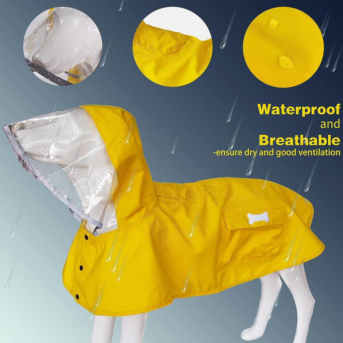 Waterproof Dog Raincoat, Adjustable Reflective Lightweight Pet Rain