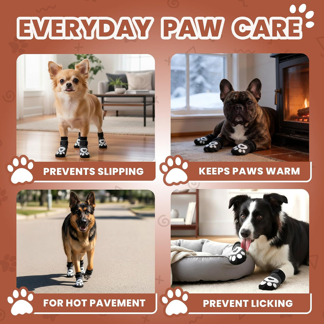 Anti Slip Dog Socks - 6 Pack | Dog Socks to Prevent Paw Licking