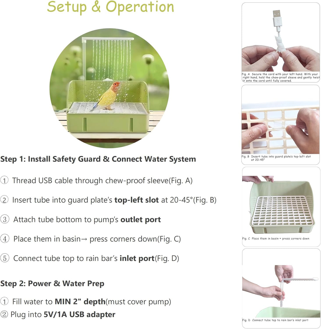 Bird Bath, Automatic Parrot Shower Bath