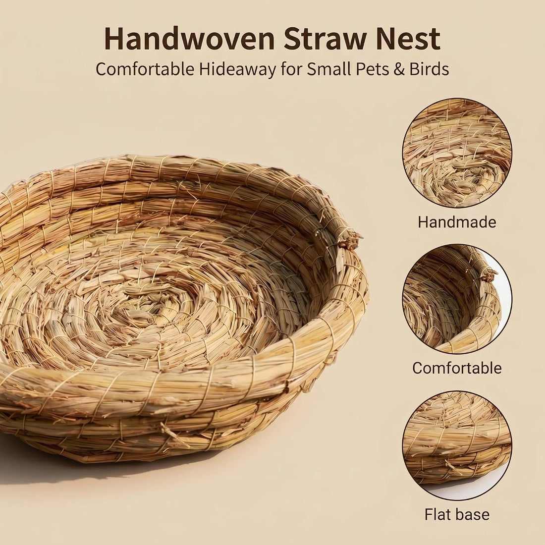 Orgrimmar 2PCS Handmade Woven Flat Base Straw Bird Nest Hatch House