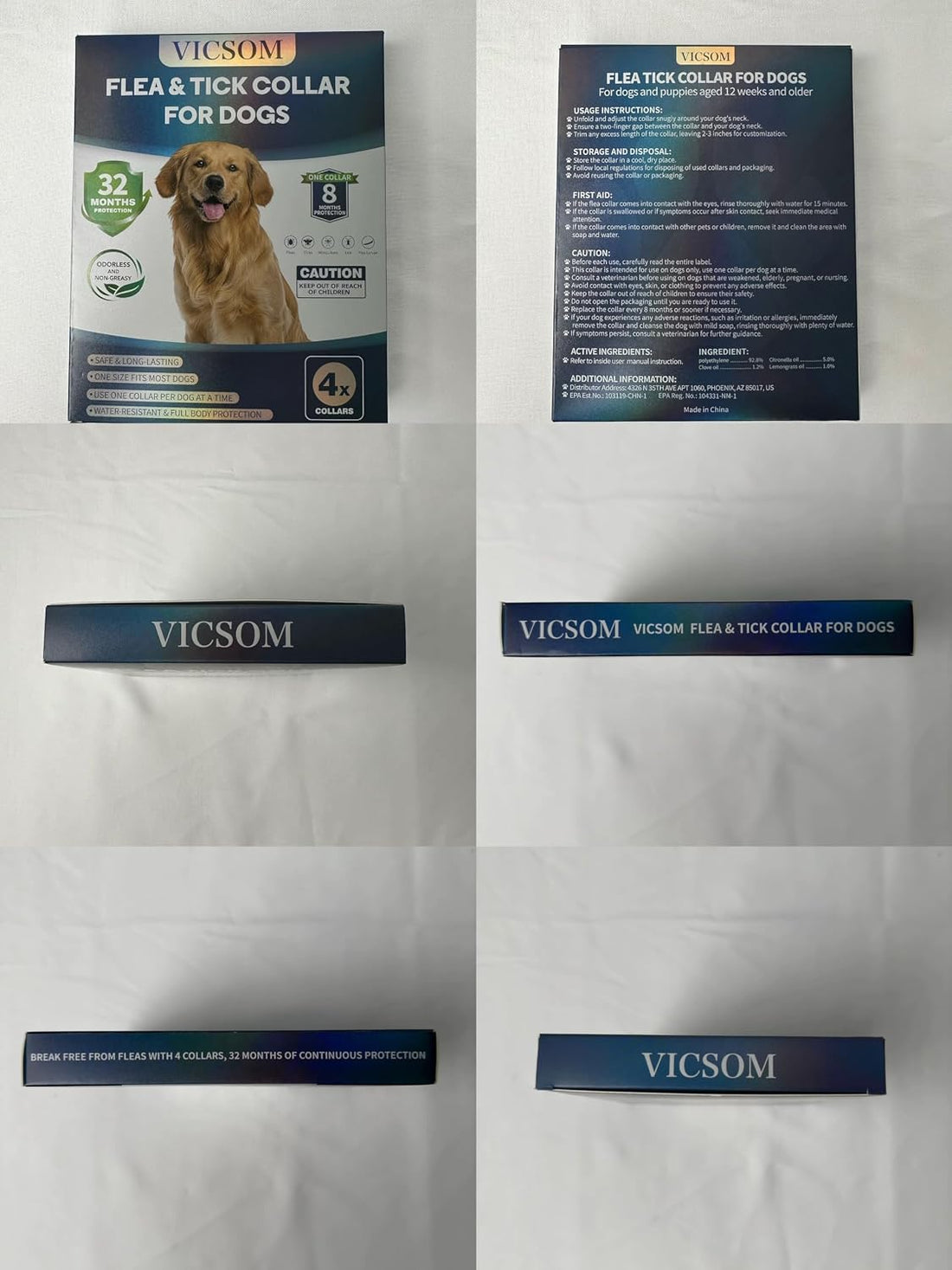 VICSOM Flea Collar for Dogs, Flea and Tick Prevention for Dogs, 4 Pack
