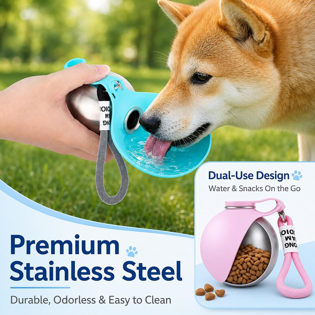 2 in 1 Portable Dog Water Bottle for Dogs,10oz Stainless Steel