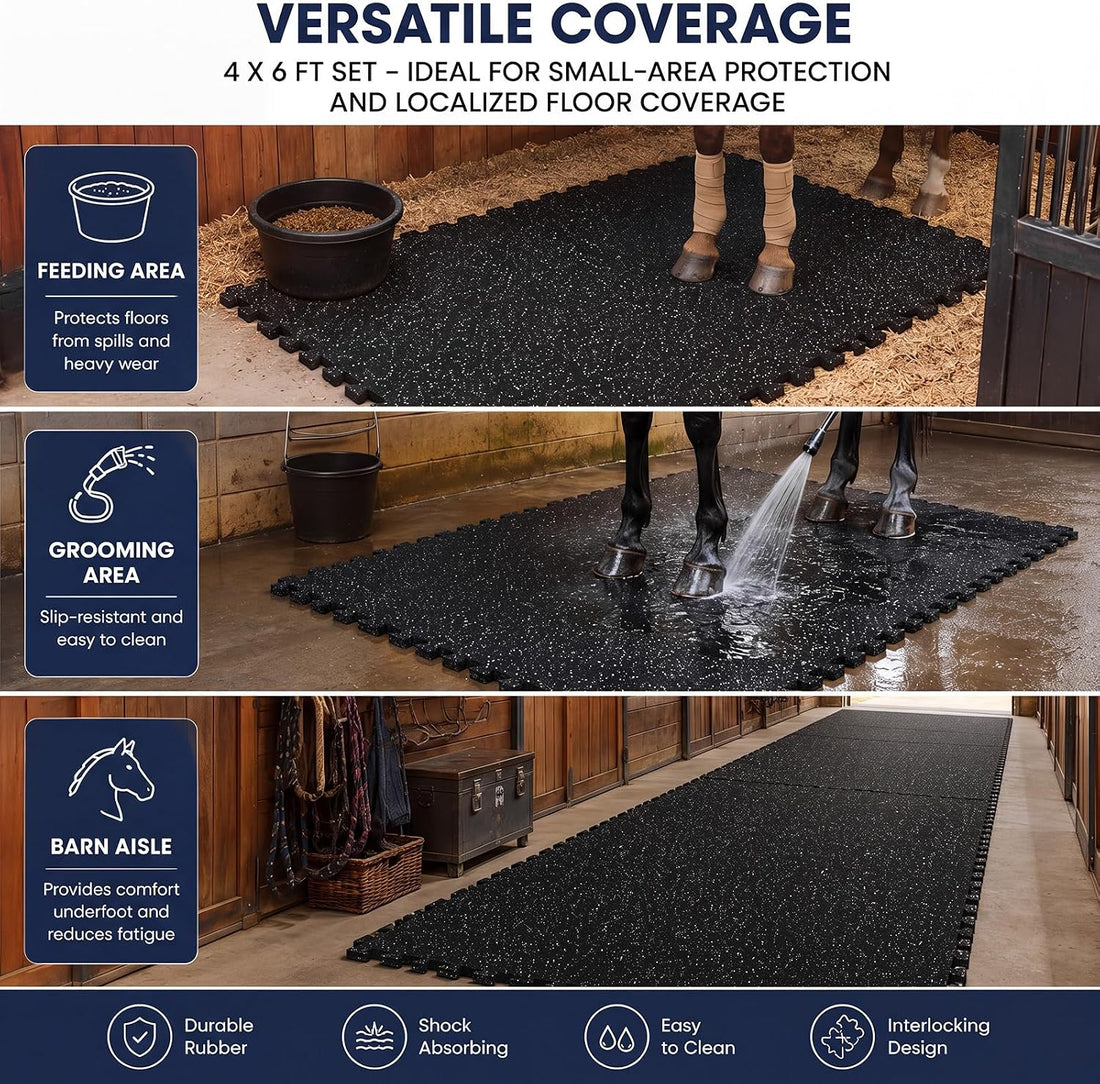 Dilunave 6 Pack Horse Stall Mats, 4 x 6 ft Rubber Interlocking