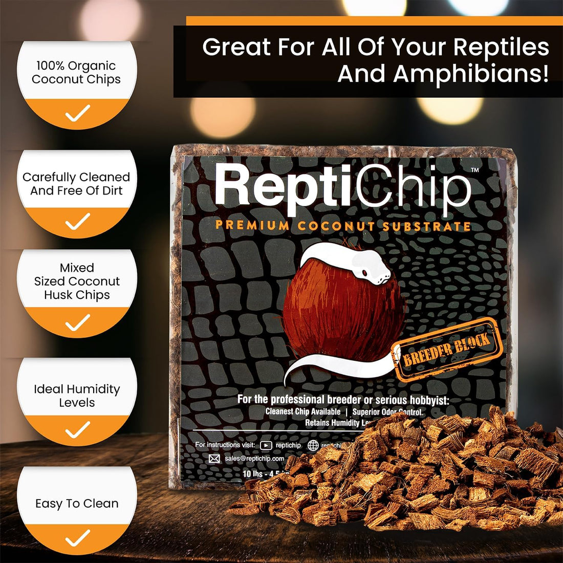 ReptiChip Reptile Substrate Coconut Chip Bedding 72 Quart Compressed
