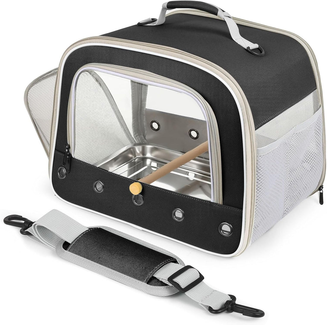 Bird Transport Carrier for Large Bird with Perch Stand Tray and Grate