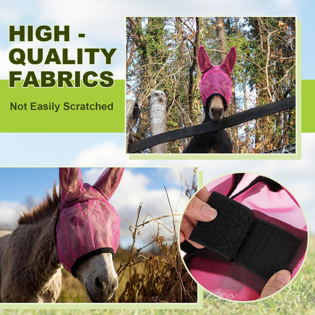 1 Pcs Mini Donkey Fly Mask with Ear Protection, Rose Red