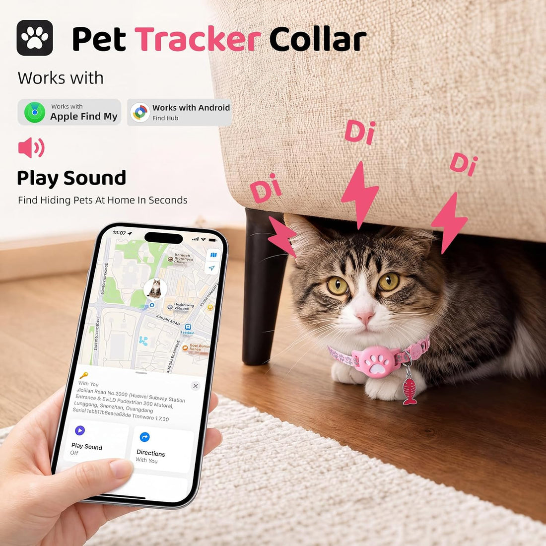 Pet Tracker Collar for Cats, Smart Collar for Small Dogs with Locator