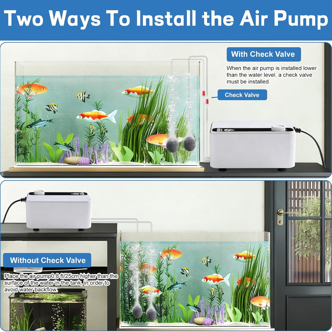 Aquarium Air Pump, Quiet Powerful Fish Tank Air Pump