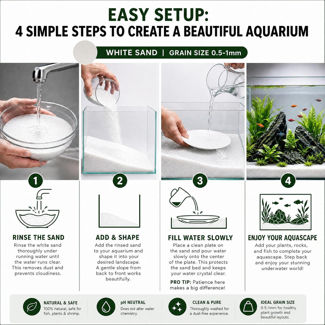 White Aquarium Sand 2lb, 0.5-1mm Silica Fish Tank Sand