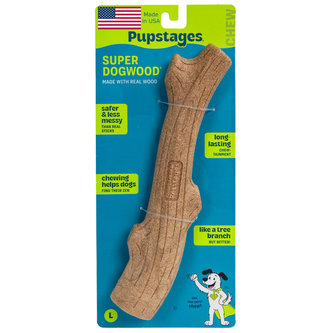 Pupstages Super Dogwood Dog Chew Toy, Made in the USA