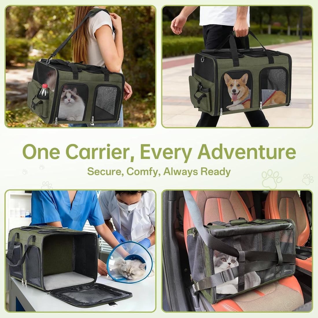 Cat Carrier for 2 Cats Double Pet Carrier Extra Large Green 2026
