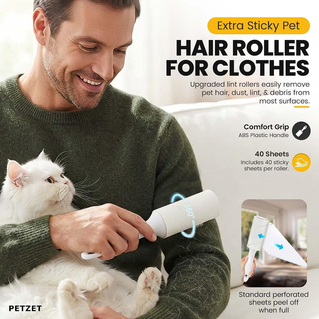 2 Pack Pet Hair Removal Glove with Pet Hair Roller 40 Sheets