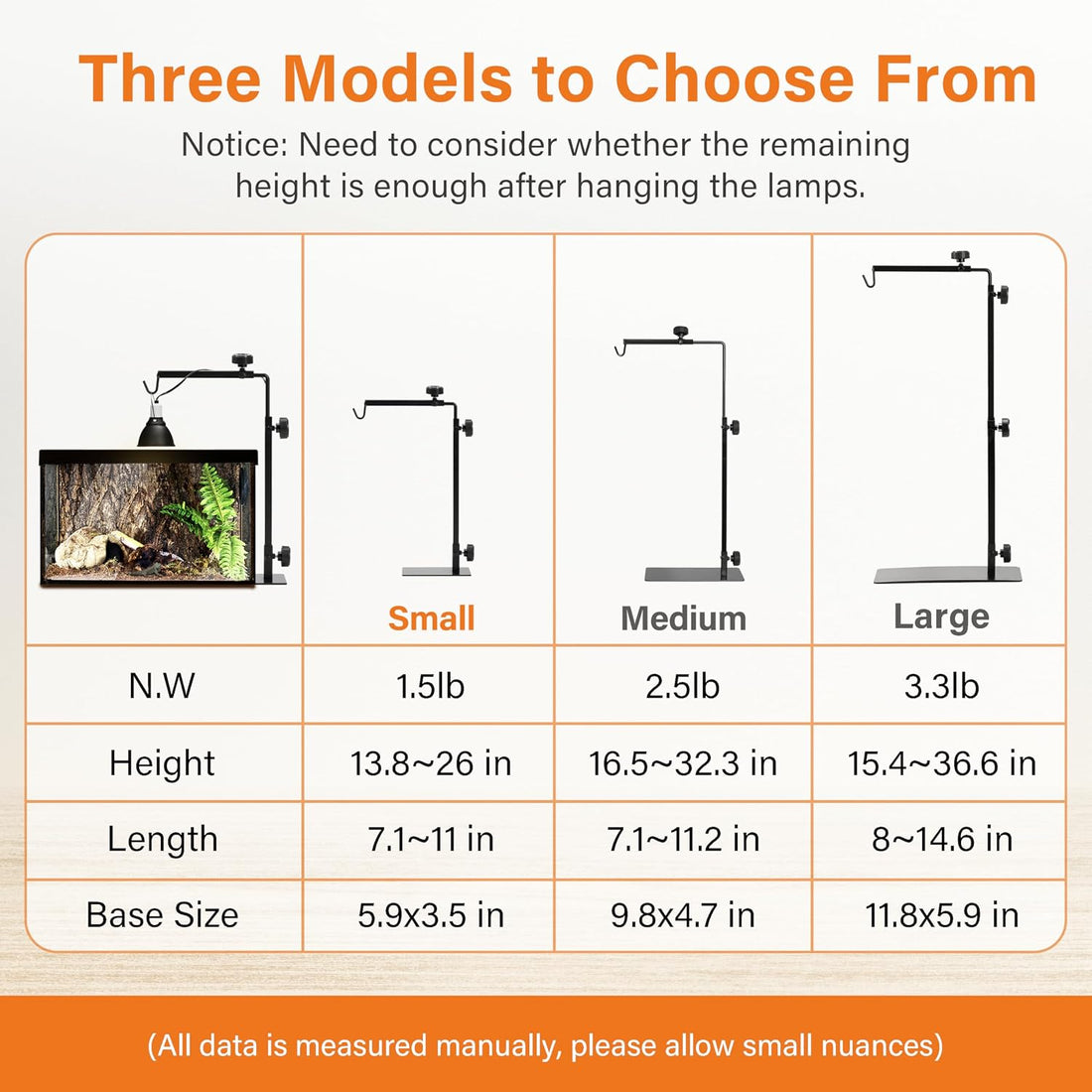 Simple Deluxe Reptile Lamp Stand Adjustable 14-26 inch Metal Bracket
