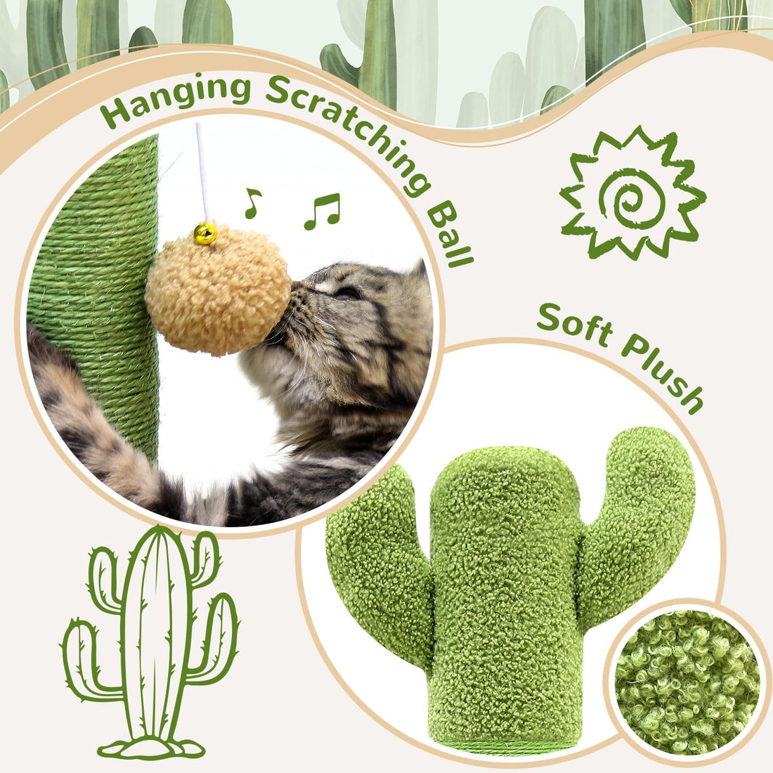 Globlazer Extra Thick Cactus Scratching Posts for Indoor Large Cats