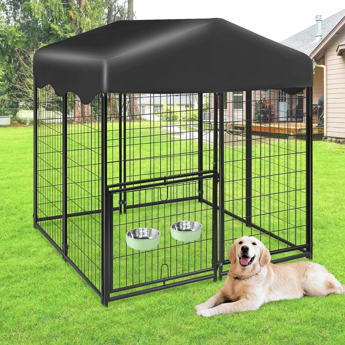Dog Kennel Outdoor 4x4.2x4.5ft, Outside Dog Kennel with Roof