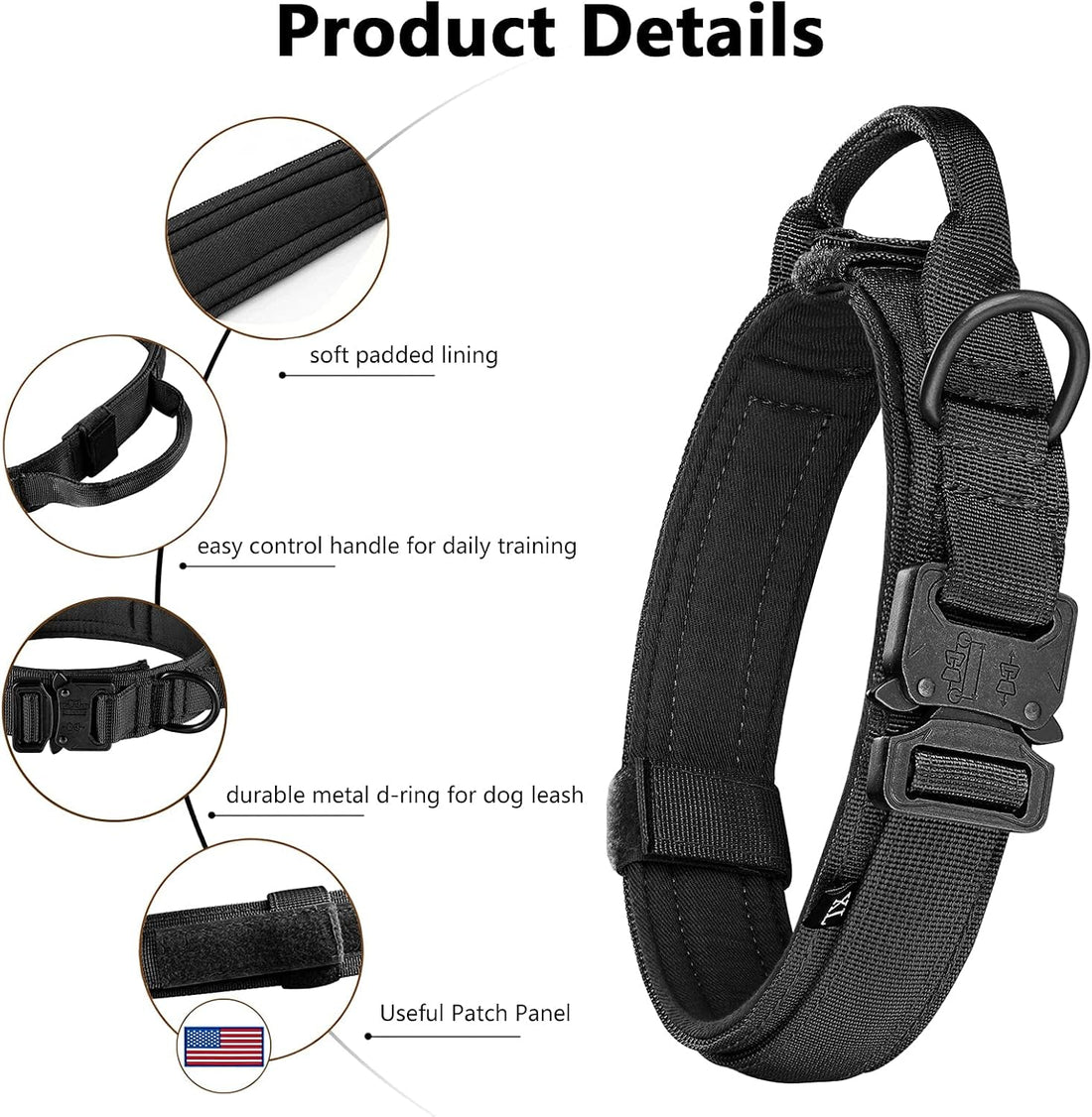 DAGANXI Tactical Dog Collar, Adjustable Military Training Nylon Dog