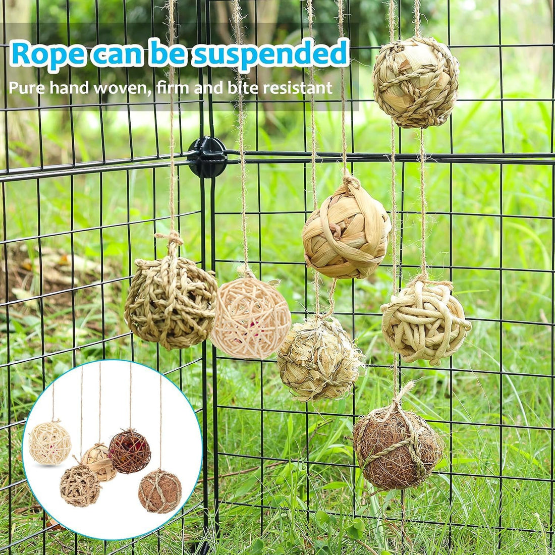 9PCS Bunny Chew Grass Balls with Rope