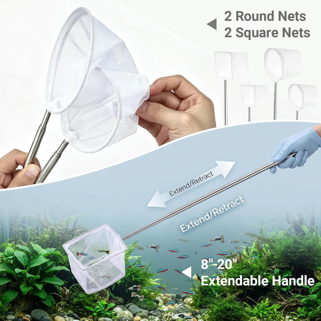 4PCS Fish Tank Shrimp Net Extendable Handle