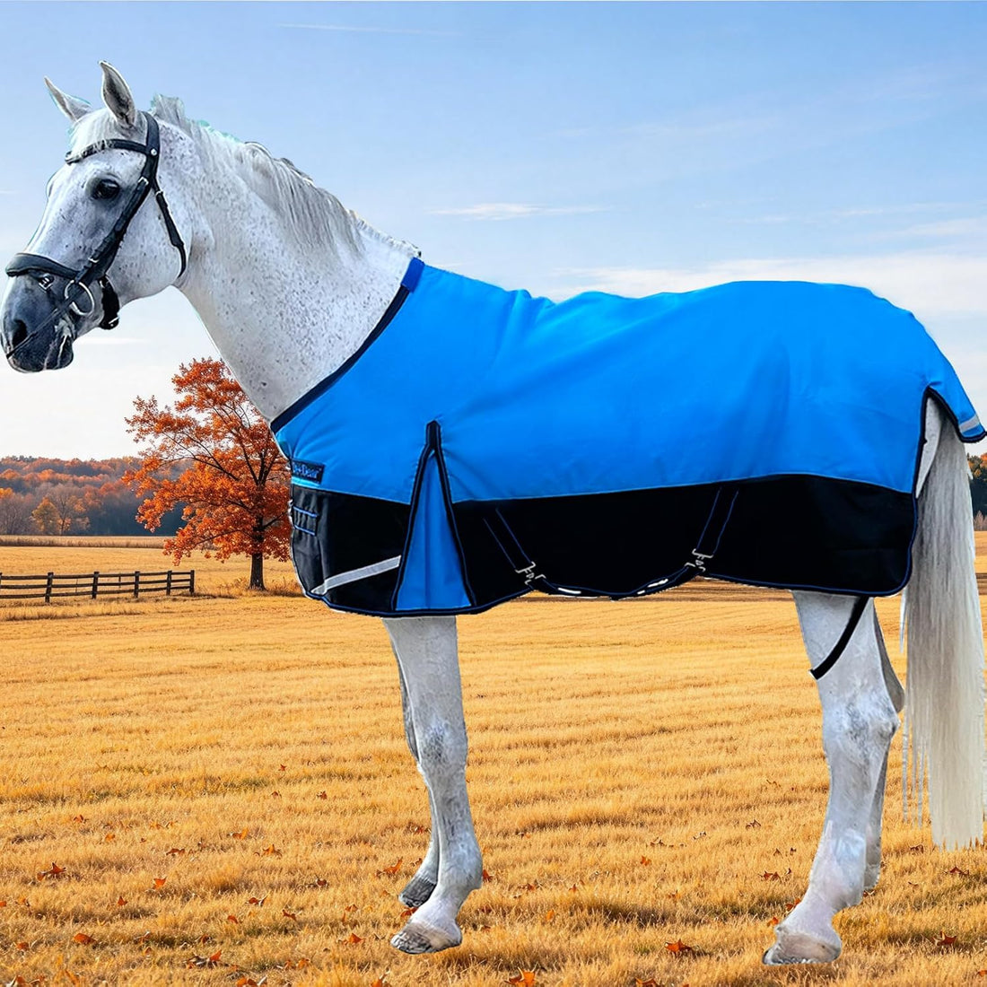 1200D Fall Horse Turnout Sheet (0g No Fill) Horse Blanket,Blue Black