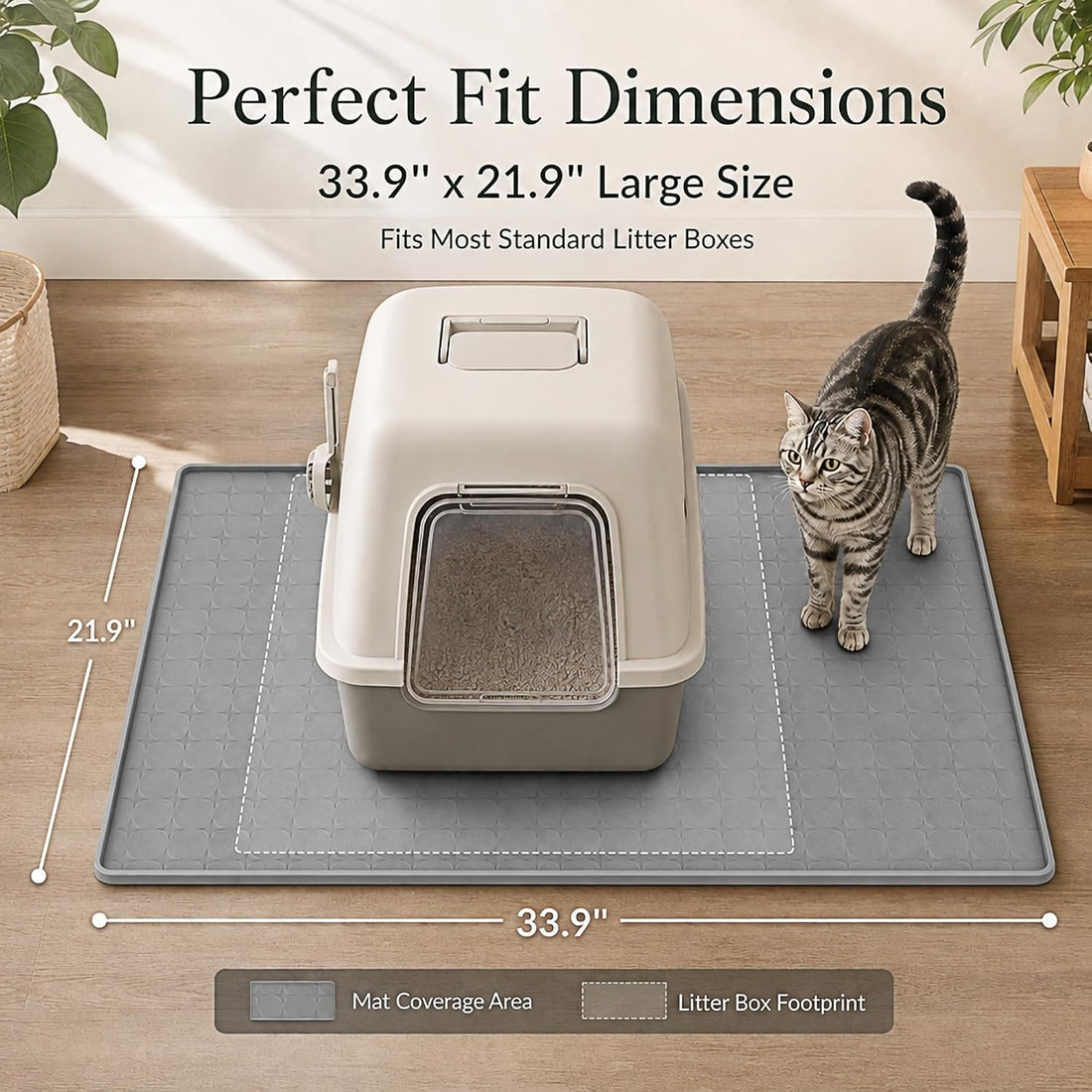 Silicone Cat Litter Mat,Large Waterproof,33.9 x 21.9 in
