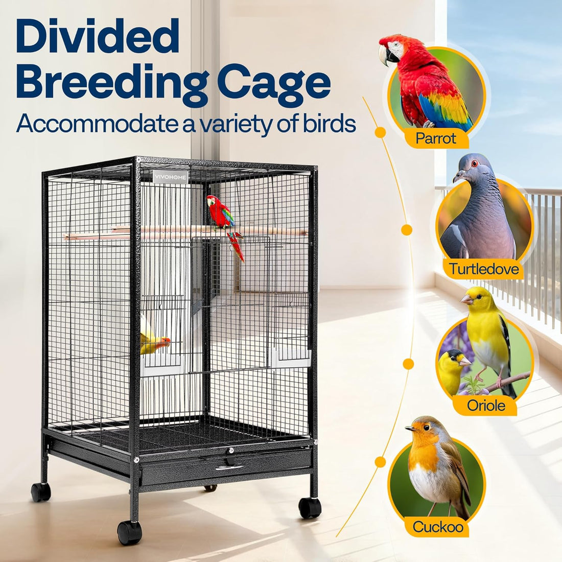 VIVOHOME 30 Inch Height Wrought Iron Bird Cage with Rolling Stand
